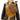 A brown leather sling bag displayed on a mannequin wearing a black jacket.