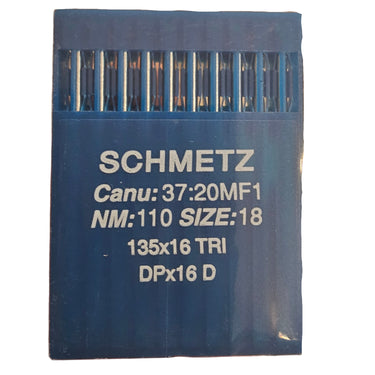 A pack of SCHMETZ sewing machine needles, with packaging displaying the brand, needle sizes, and other details.