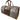 A classic duffel bag with a gray and brown pattern and leather accents, displayed on a white background.