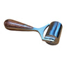 A heavy roller tool with a wooden handle and metal body, placed on a white background.
