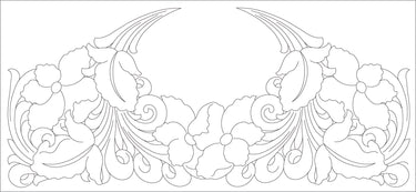 A black and white tooling pattern for a fringe purse, featuring an intricate floral-like design.