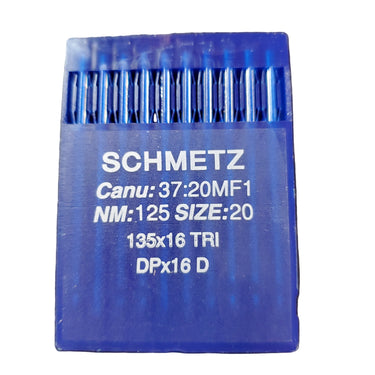 A pack of SCHMETZ sewing machine needles, size 20, displayed on a flat white surface.