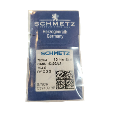 Packaging of SCHMETZ sewing machine needles with brand details visible.