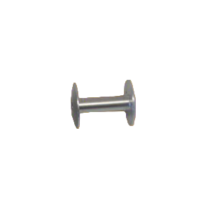 A metal bobbin for a sewing machine against a white background.
