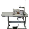 A Cobra Class 5550BB boot top sewing machine with a flat bed stand, locking casters, multiple bobbins, and sewing accessories.