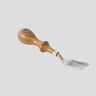 A straight french edger tool with a wooden handle and metal blade used for leather crafting.