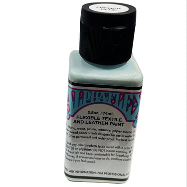 A bottle of Alpha 6 Leather Paint in French Blue color on a white background.