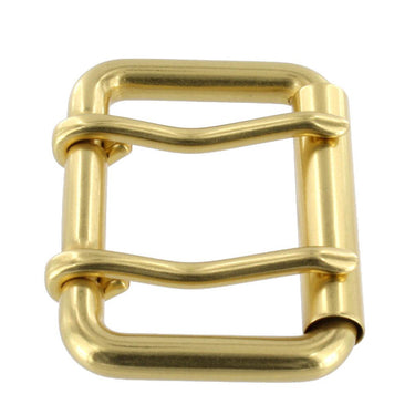 B7348 Natural Brass, Double Prong Roller Buckle, Solid Brass-LL, Multiple Sizes