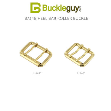 B7348 Natural Brass, Double Prong Roller Buckle, Solid Brass-LL, Multiple Sizes