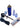 A blue cordless air brush kit with a dual action airbrush gun, a hose, batteries, and other accessories displayed on a white surface.